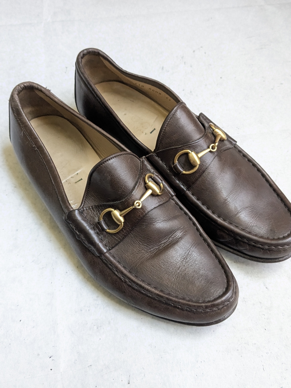 Gucci Brown Leather Horsebit Loafers Men 11 D Slip Ons